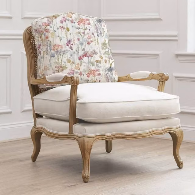 Voyage Maison Ilinizas Printed Florence Armchair in Light Oak with Multicolour Floral Fabric
