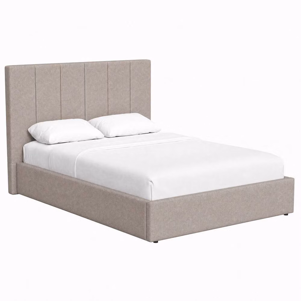 FWStyle Hoscar Small Double Ottoman Lift Up Bed Frame, Beige Upholstered, W: 120 cm, D: 200 cm – 2