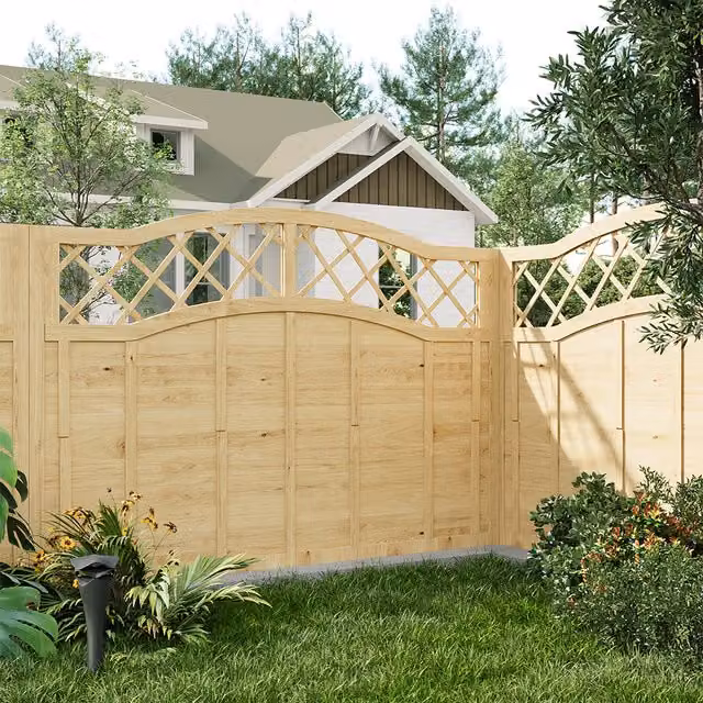 Livingandhome Wooden Garden Fence Panel with Lattice Top, Brown, Height: 120 cm