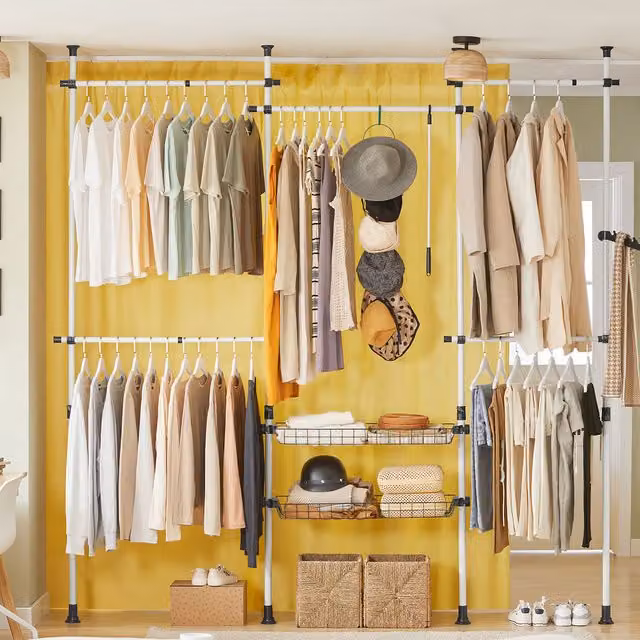 SoBuy White Adjustable Wardrobe Storage Shelving with Hanging Rod