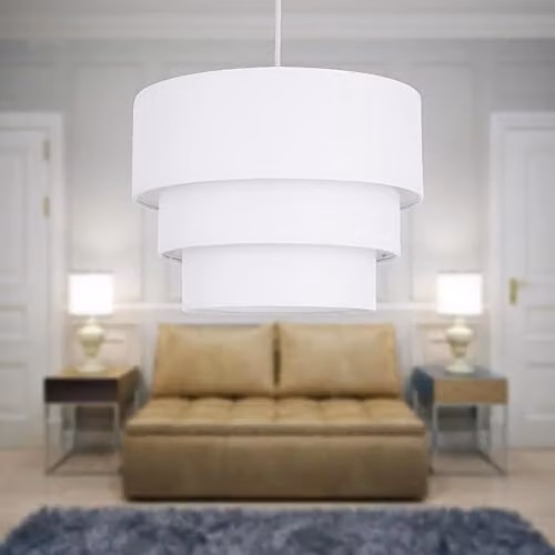 First Choice Lighting Pair of White 3 Tier Fabric Ceiling Light Shades – 2
