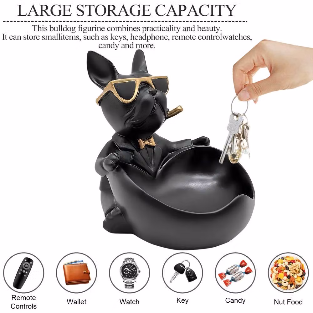 Huhote Black Heart-Shaped Bulldog Resin Candy Bowl Decor – 3