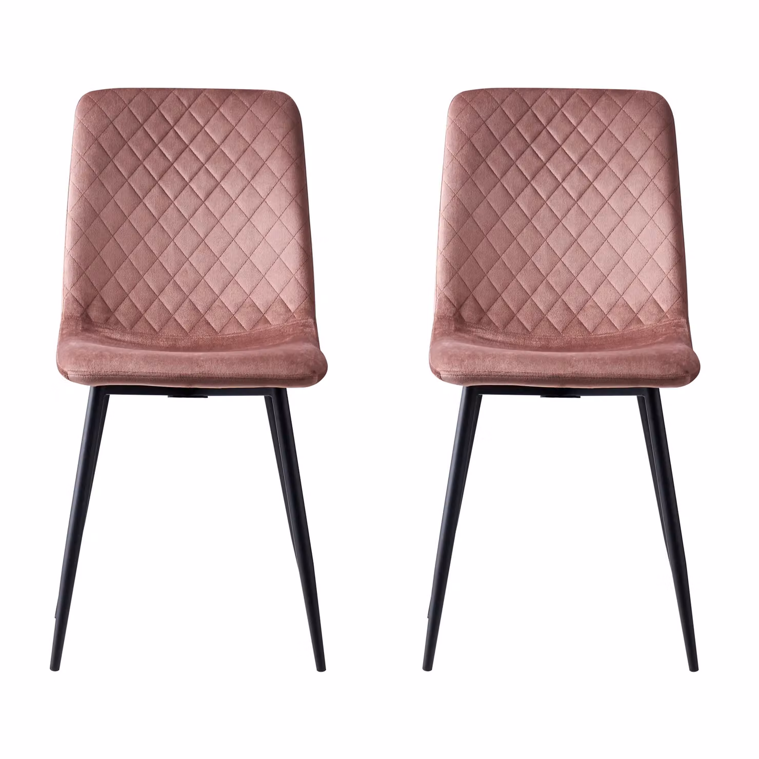MCC Direct Lexi Set of 2 Pink Velvet Fabric Upholstered Dining Chairs with Metal and Rubberwood Legs – 2