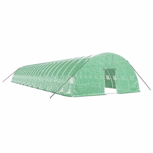 vidaXL Greenhouse with Green Steel Frame and Plastic Cover, W/D/H: 22 x 6 x 2.85 m – 1
