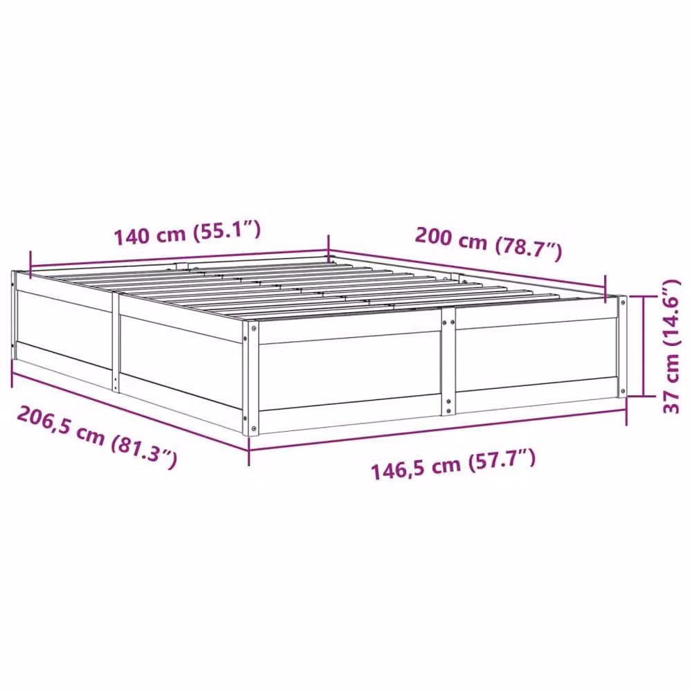 Berkfield Home Solid Wood Pine Bed Frame in Wax Brown, W/D/H: 140 x 200 cm – 2