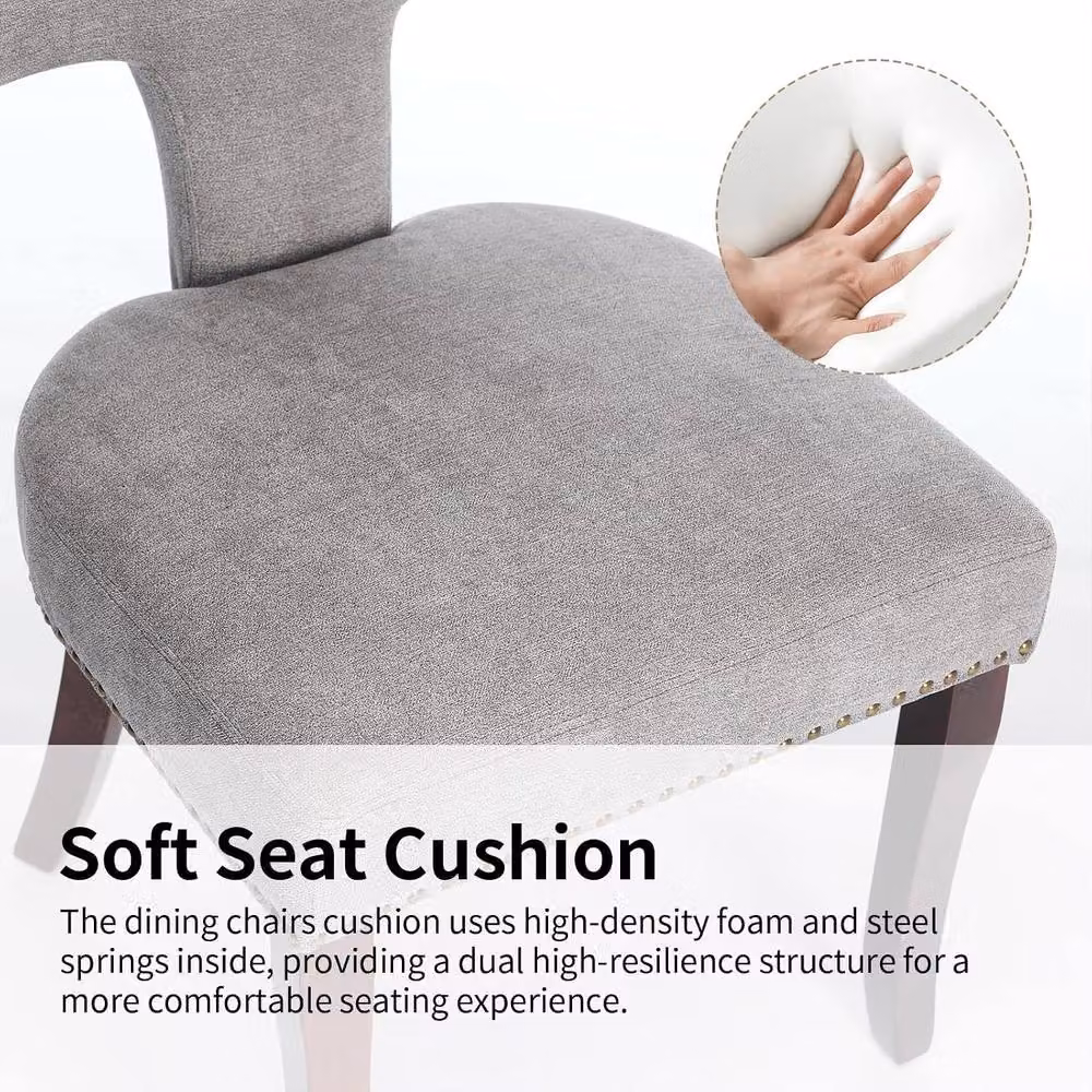 HomeTouch Set of 4 Grey Linen Fabric Upholstered Dining Chairs – 4