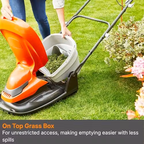 Flymo EasiGlide 300 Hover Collect Corded Electric Lawnmower in Orange and Grey with Fixed Blade and Collection Bag – 4
