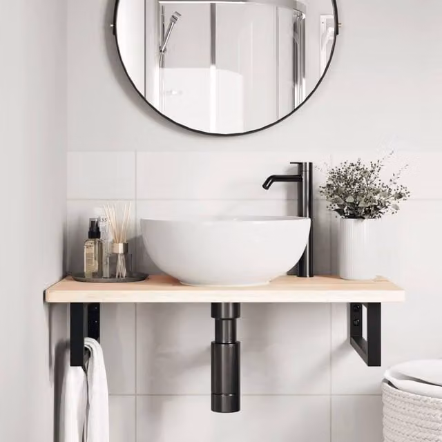 Berkfield Home Elegant Wall Mounted Basin Shelf in Natural Oak and Black Steel