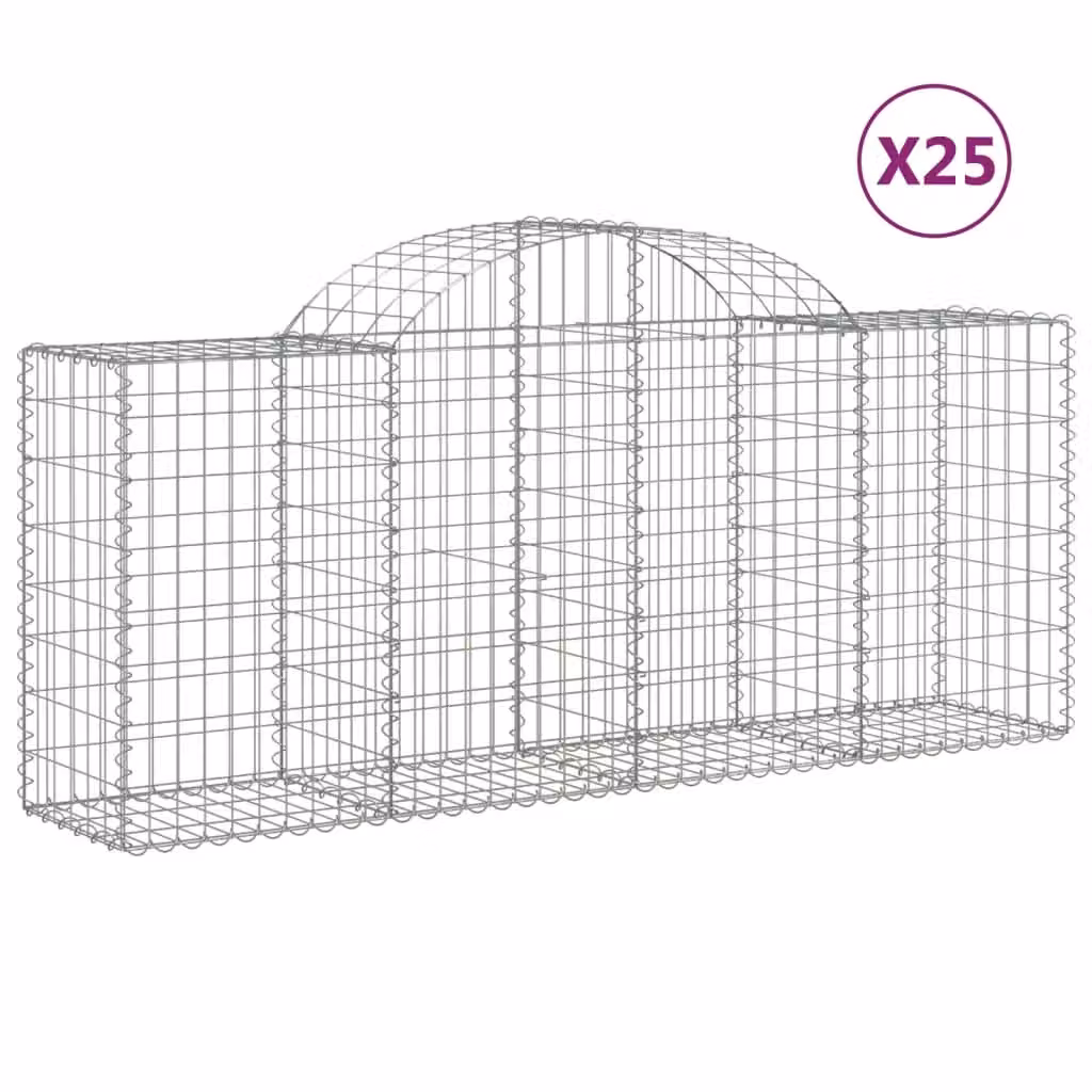 Berkfield Home Arched Gabion Baskets, 25 Pieces, Silver Galvanised Steel, W: 200 cm, D: 50 cm, H: 80-100 cm – 2
