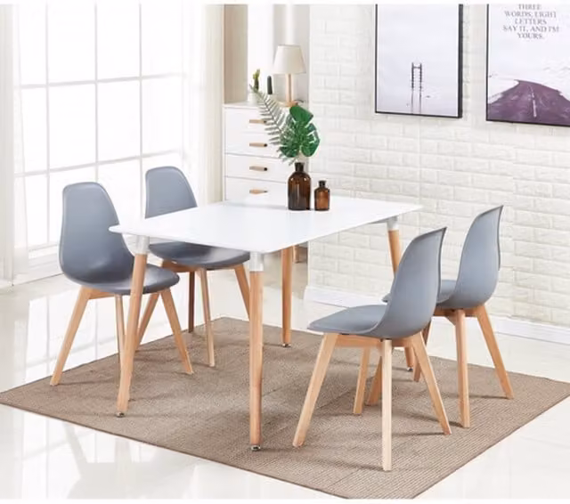 Life Interiors Rico Halo Dining Set with Rectangular Table and 4 Grey Chairs