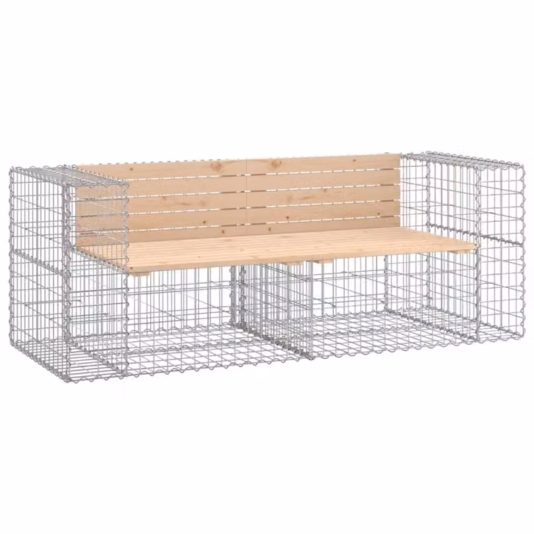 Berkfield Home Gabion Design Garden Bench in Brown Solid Pine Wood, W/D/H: 184 x 71 x 65.5 cm