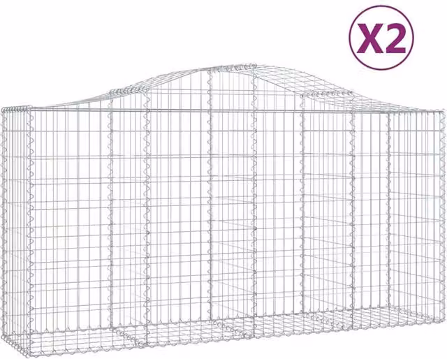 Berkfield Home Arched Gabion Baskets, 2 Piece Set, Silver Galvanised Steel, W: 200 cm, D: 50 cm, H: 100-120 cm – 1