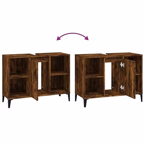vidaXL Modern Freestanding Sink Cabinet in Smoked Oak, W: 80 cm, D: 33 cm, H: 60 cm – 3