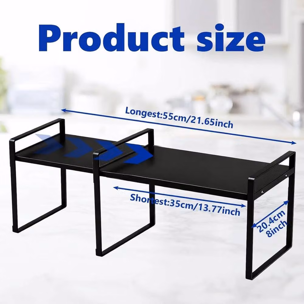 VOGREX Expandable Metal Kitchen Cupboard Shelf Insert, Black, Width: 32-53 cm – 2
