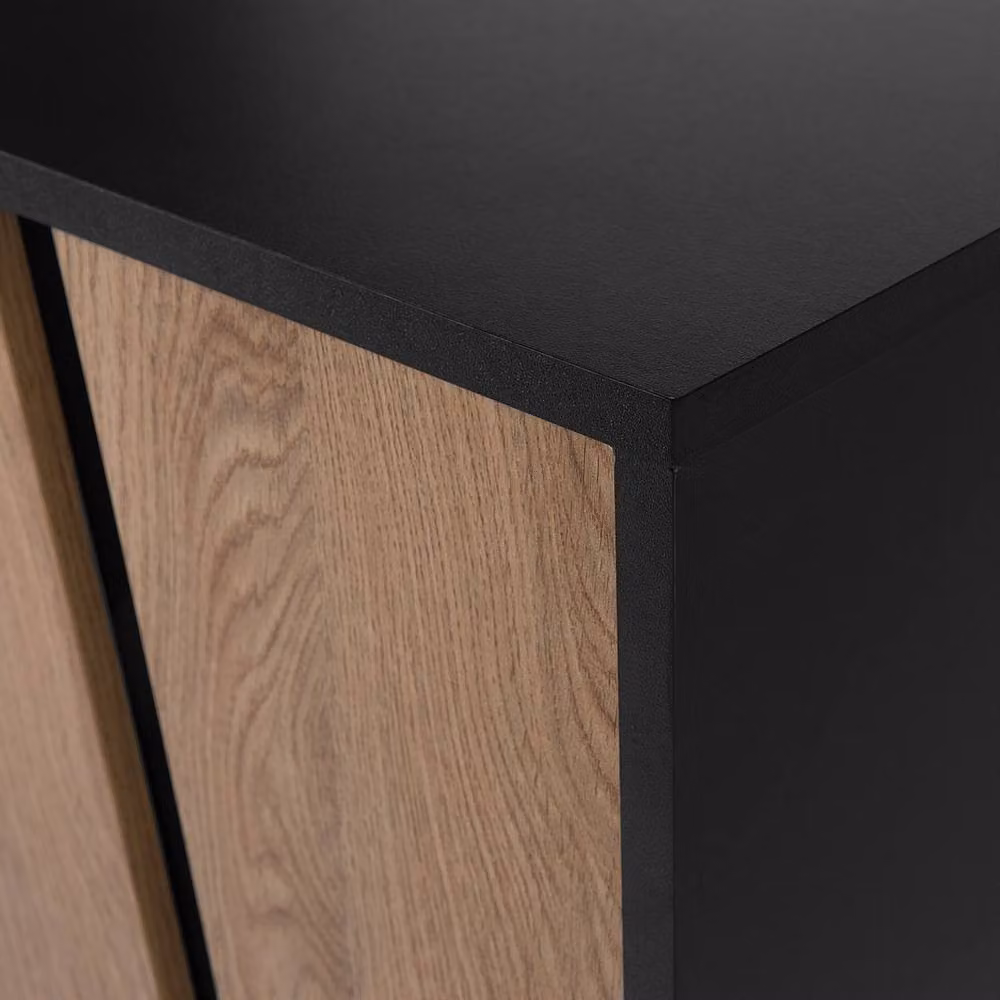 Wyld and Coco Scandinavian Style 76-Inch TV Stand in Brown with Black Metal Legs, featuring 1 Drawer and 2 Cabinets – 4