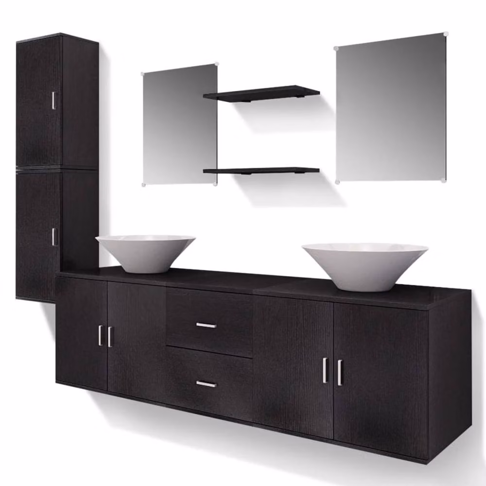 Berkfield Home Nine Piece Modern Matt Black Bathroom Furniture and Ceramic Basin Set – 2
