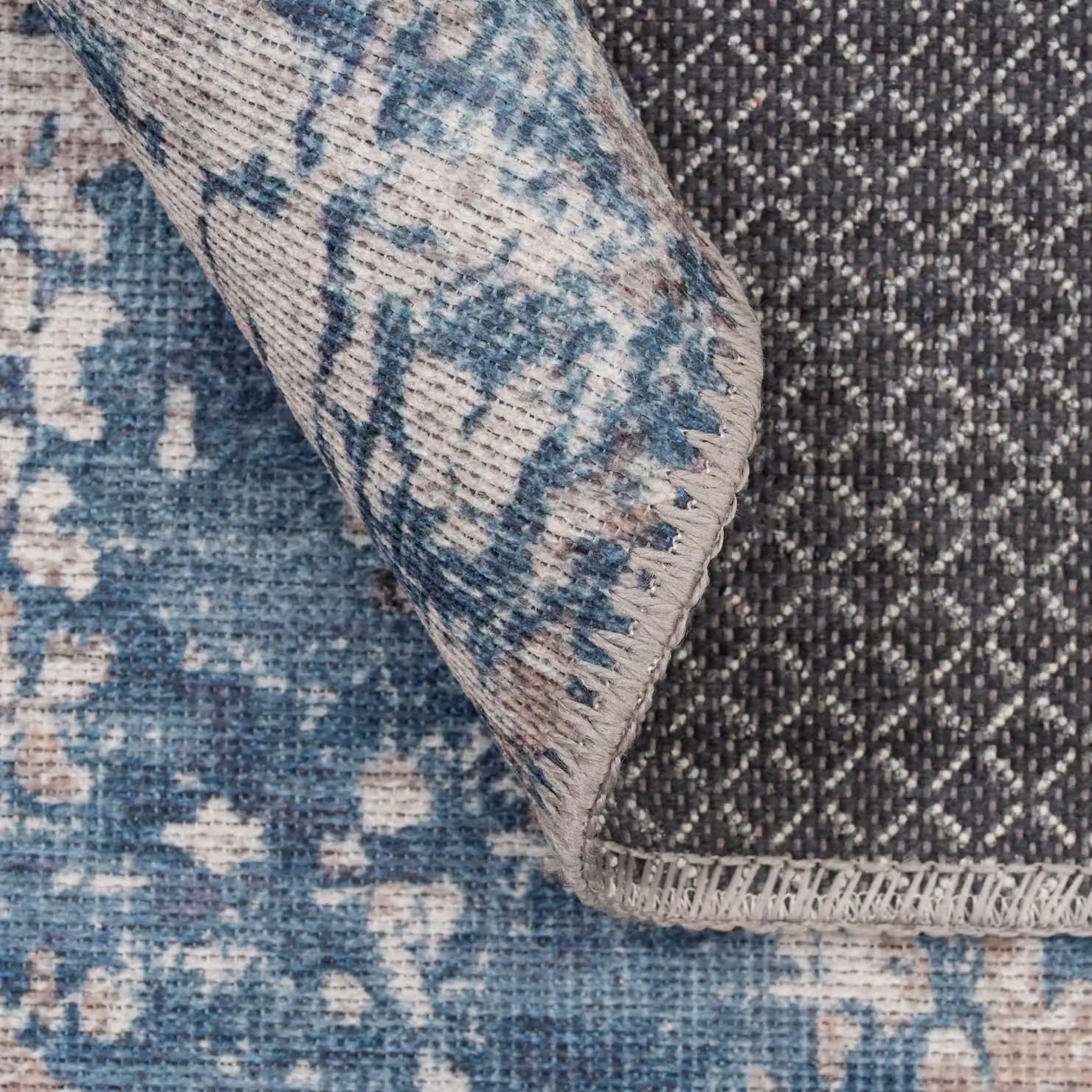 Kukoon Beige and Blue Distressed Abstract Vintage Rug, Non-Slip and Washable, W: 120 cm, L: 170 cm – 3