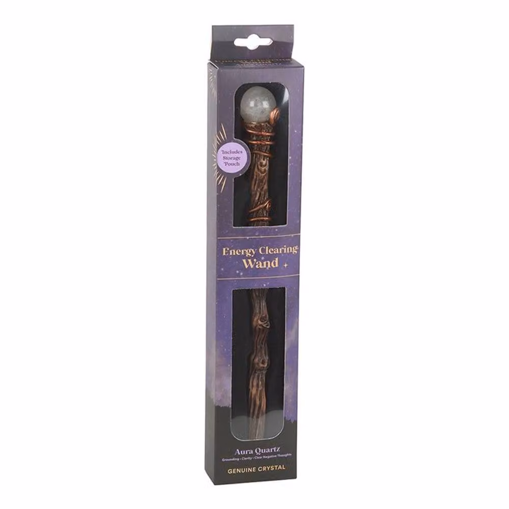 Uniqueful Aura Quartz Crystal Energy Clearing Wand in Brown with Pouch – 3
