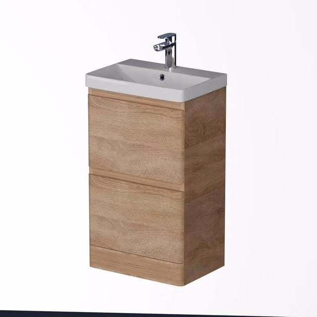 FORGEVIO Modern Wood Freestanding Cloakroom Vanity Unit with Basin in Sand and Brown