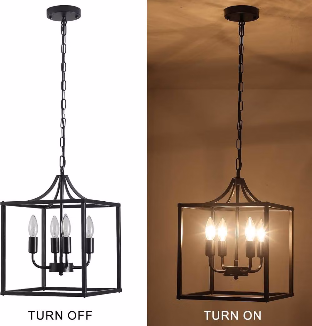 Garwarm Industrial Lantern Style Hanging Pendant Ceiling Light in Black – 5