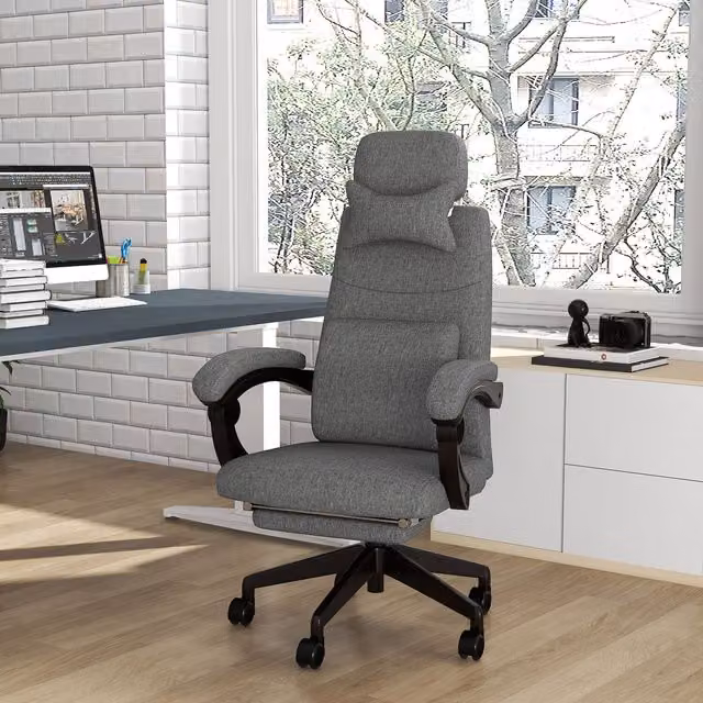 Vinsetto Modern Fabric Home Office Task Chair with 360 Degree Swivel, Headrest and Foot Ring, Dark Grey