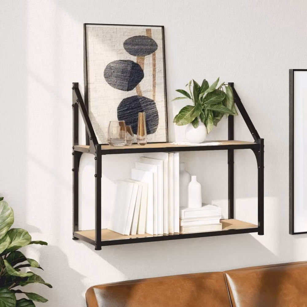 Berkfield Home 2-Tier Wall Mounted Industrial Shelf in Sonoma Oak, Brown, W/D/H: 60 x 21 x 51 cm – 2