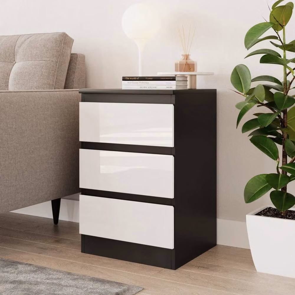 PAWNORA Modern Glossy Bedroom Chest Cabinet in Black and White – 3