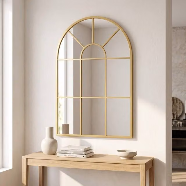 STILVORA Arched Retro Wall Mirror with Gold Metal Frame, W: 60 cm, H: 91 cm