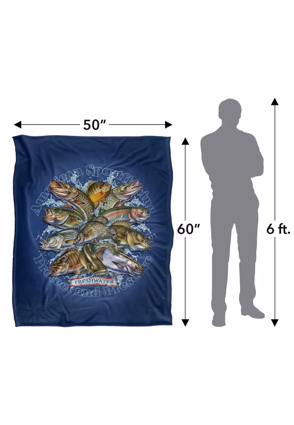 JQ Licensing American Sportfishing Freshwater Silky Touch Super Soft Fleece Throw Blanket in White, W/D/H: 152 x 127 cm – 7