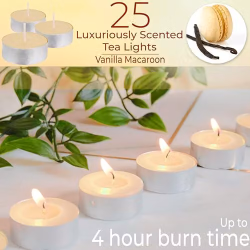 Deco Express Vanilla Macaroon Scented Tealight Candles, 25 Pack, Beige – 2