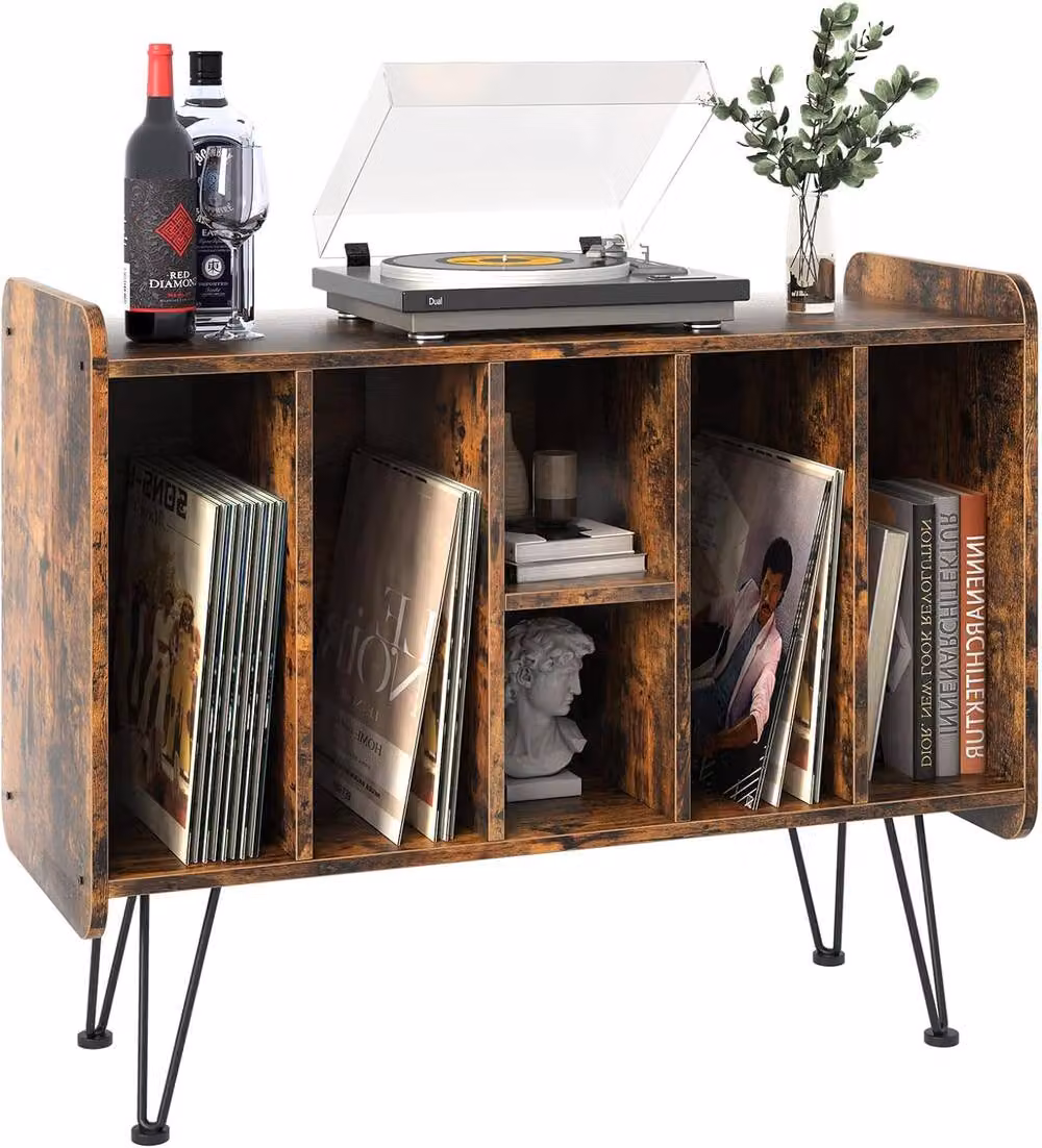 Huhote Brown Vinyl Turntable Stand with 3 Tier Storage Cabinet – 2