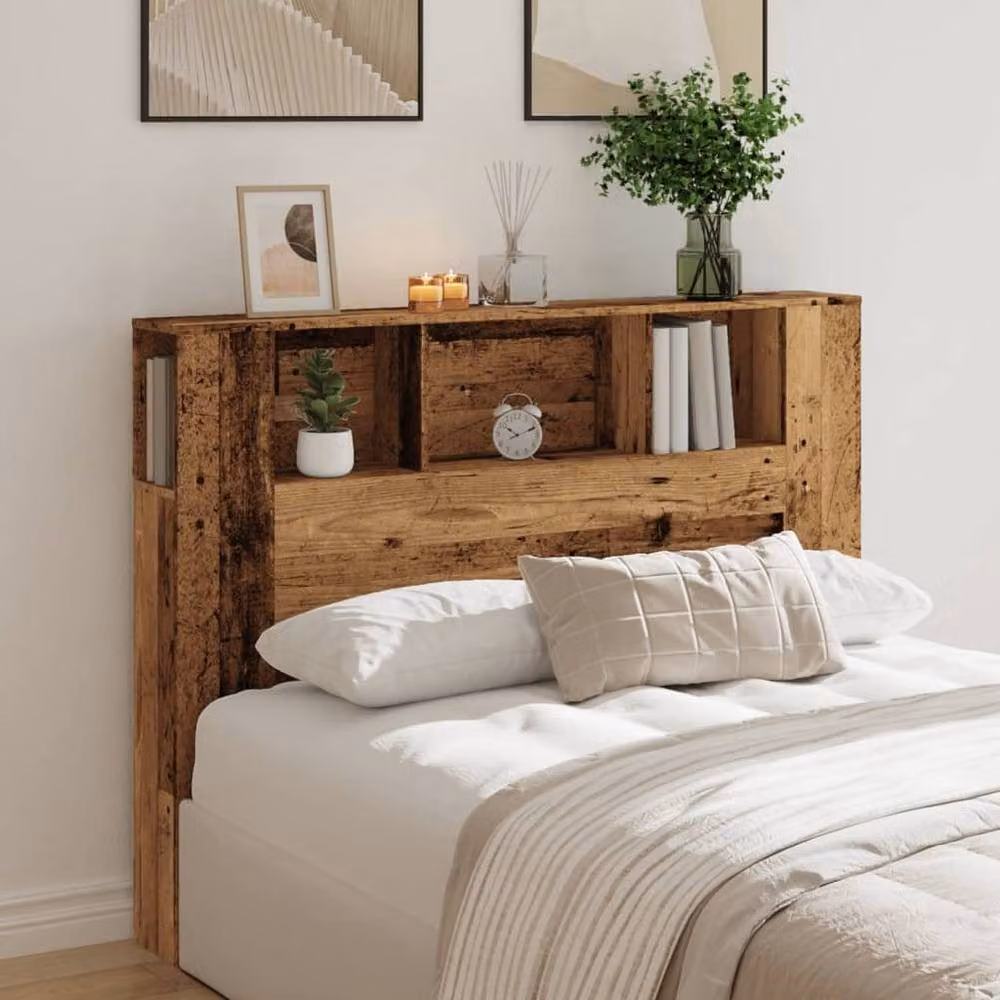 Berkfield Home Headboard Cabinet in Brown Old Wood, W/D/H: 140 x 18.5 x 102.5 cm – 3