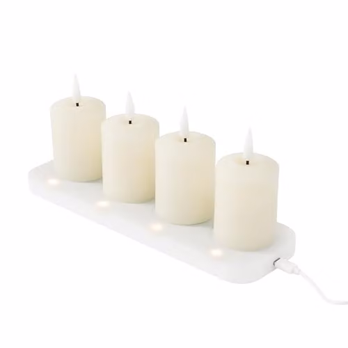 Lights4fun Set of 4 Ivory TruGlow Rechargeable USB LED Votive Tea Light Candles with Remote and Timer – 2