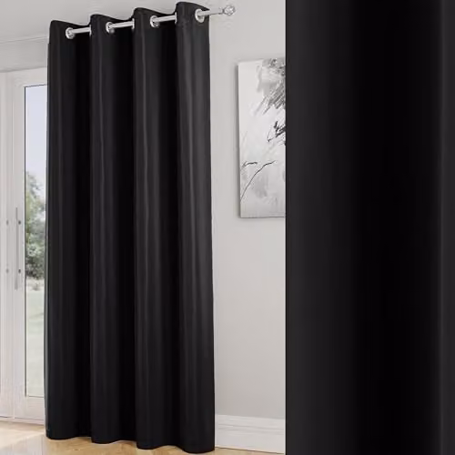Enhanced Living Nightfall Plain Black Thermal Blockout Single Eyelet Door Curtain, W: 168 cm, H: 214 cm – 7