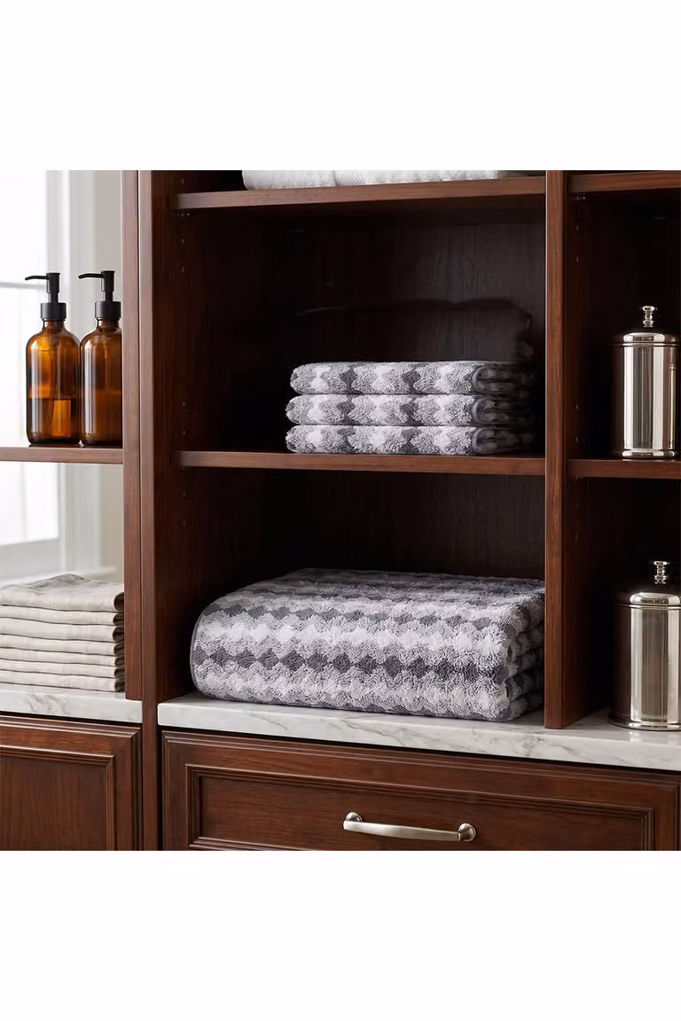 Living and Home Soft 4-Piece Grey Striped Microfibre and Terry Towel Set