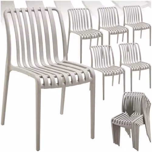 tectake Set of 6 Modern Stackable Garden Chairs in Beige Plastic for Terrace or Balcony