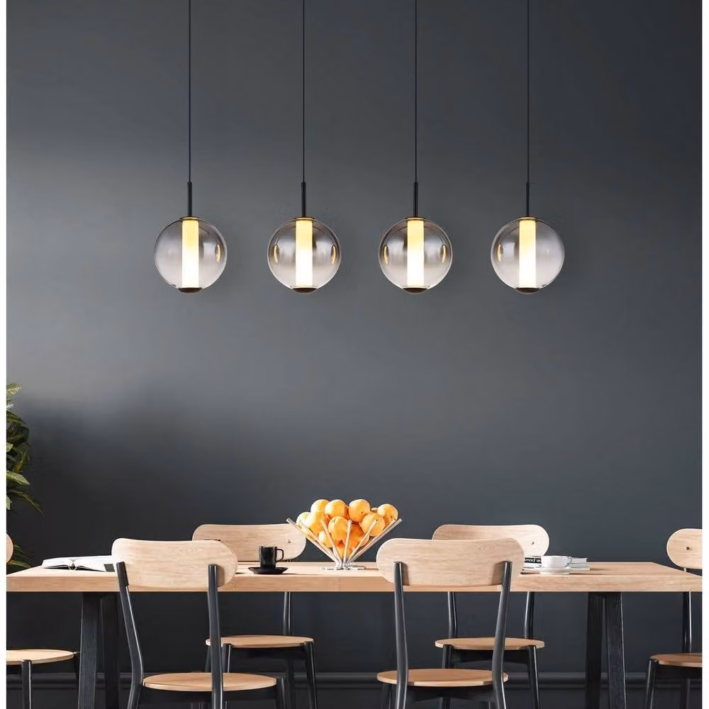 Netlighting Lacy Bar Pendant Light in Matt Black with Smoke Glass Shades, 4x LED 3000K Warm White, W/D/H: 120 x 44 x 18 cm – 2
