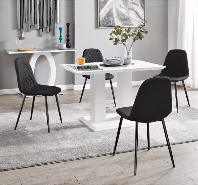 FurnitureboxUK White Imperia 4 Dining Table and 4 Corona Black Faux Leather Chairs Set