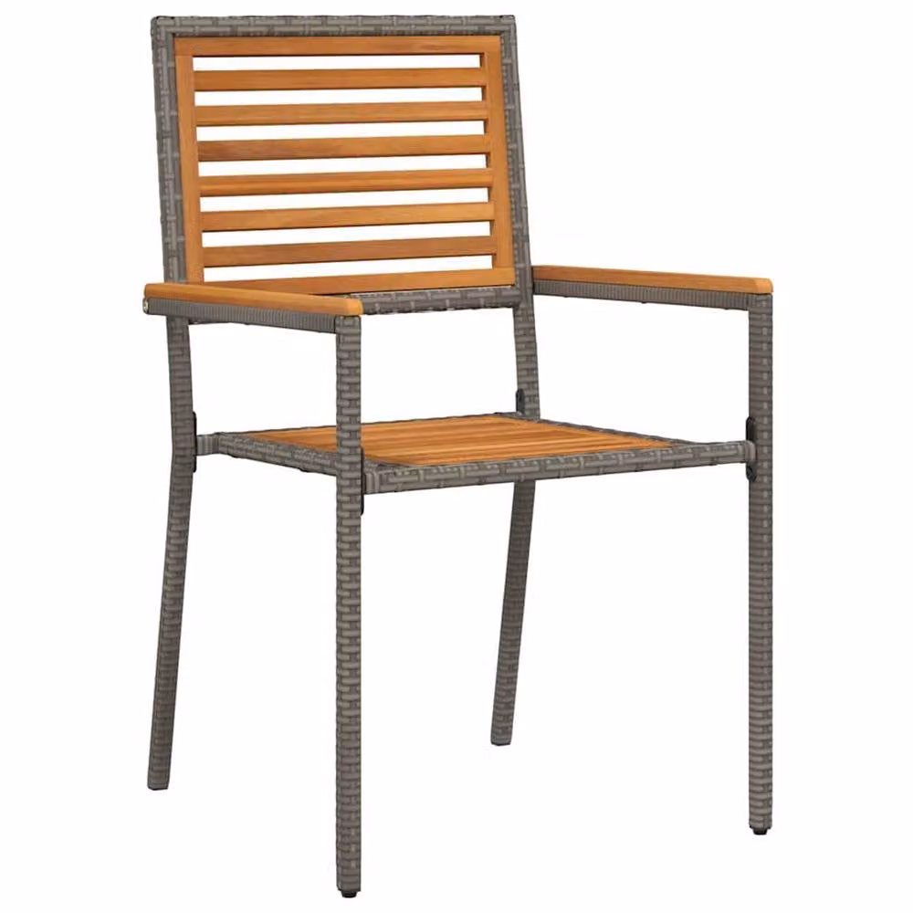 Berkfield Home Set of 4 Stackable Outdoor Chairs in Grey and Brown PE Rattan with Solid Acacia Wood – 2