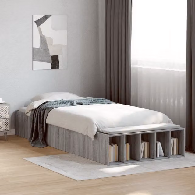 Berkfield Home Sonoma Small Single Bed Frame in Grey, W: 75 cm, L: 190 cm – 1