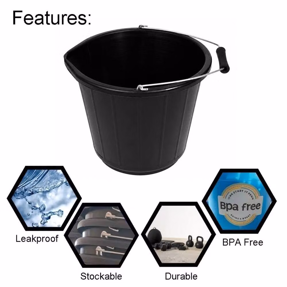 NESTLUNE Black Plastic Builders Bucket, 14L – 3