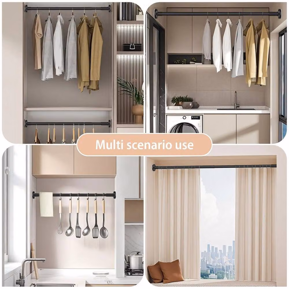 EONLION Black Stainless Steel Extendable Telescopic Shower Curtain Pole, 110-190 cm – 3