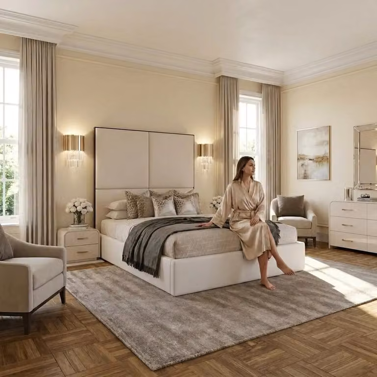 Bedsnk Ltd Verona Modern Upholstered Fabric Bed in Beige