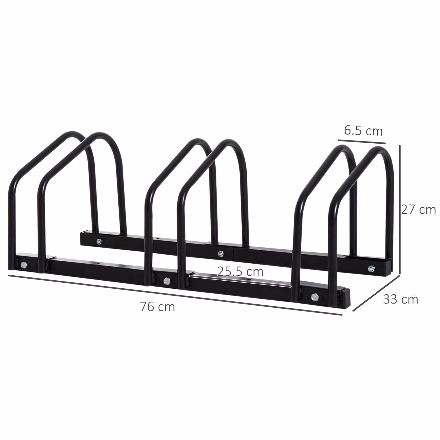 HOMCOM Black Bicycle Storage Stand for Floor or Wall Mounting, W: 33 cm, D: 76 cm, H: 27 cm – 3