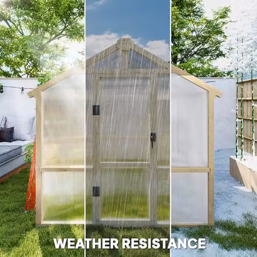 Outsunny Brown Wooden Polycarbonate Walk-in Greenhouse with Lockable Door and Windows – 4