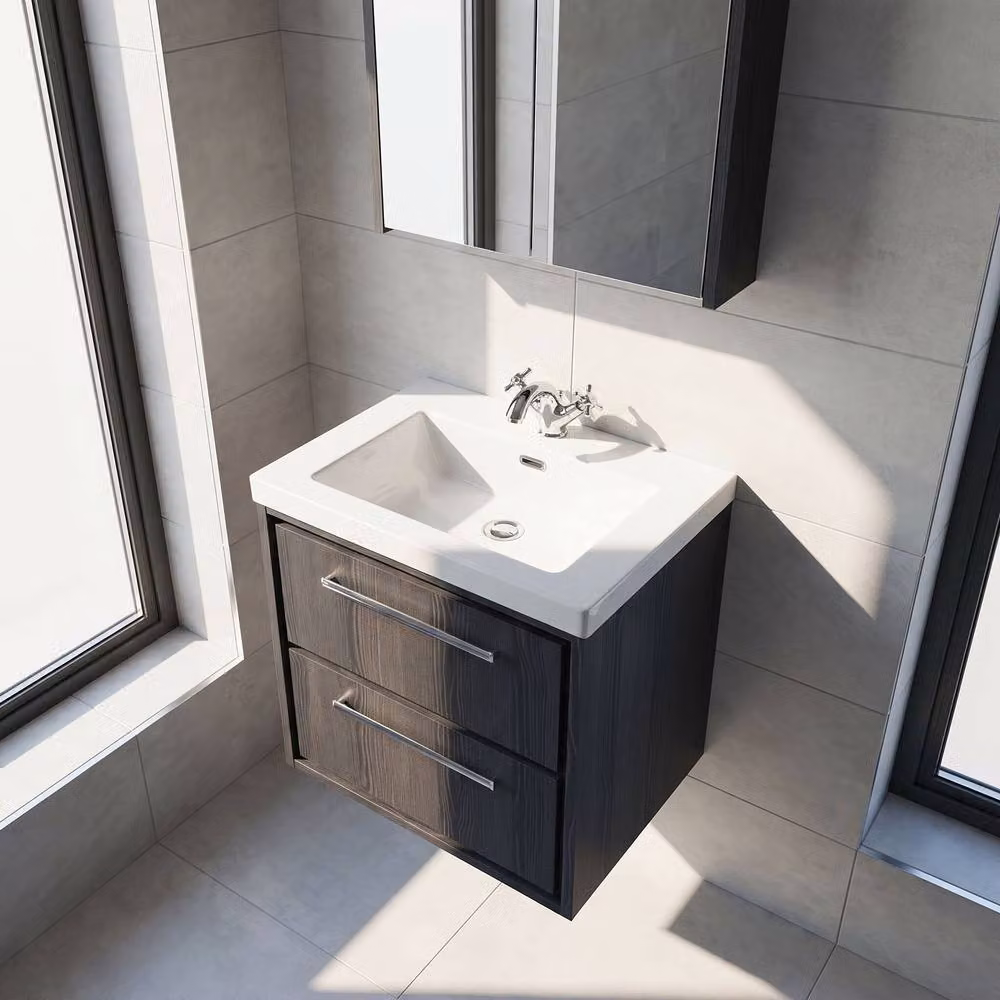 Balterley Longnor 2 Drawer Wall Hung Vanity Basin Unit, Grey, W: 60 cm – 2