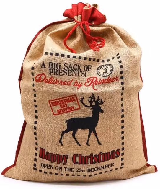 KDMD Festive Red Jute Sack for Christmas Gift Storage