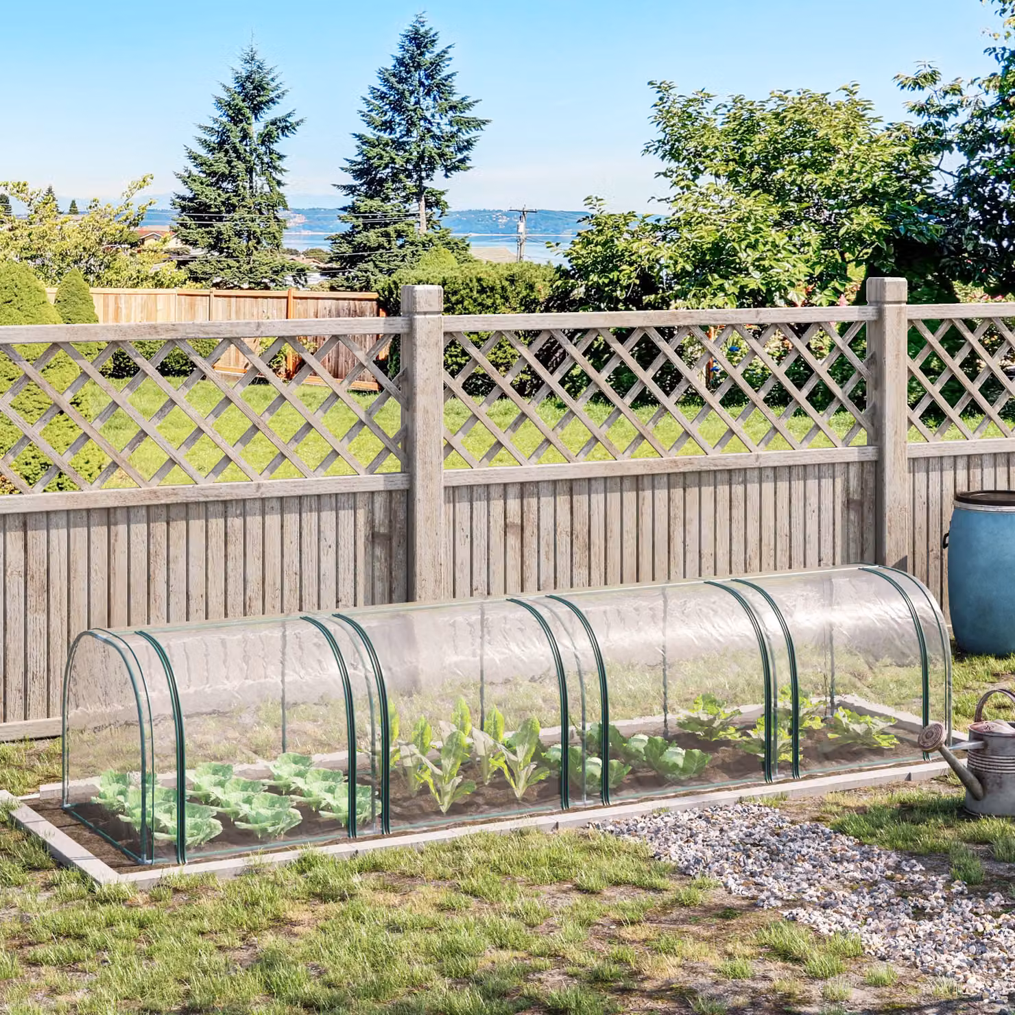 Outsunny PVC Tunnel Greenhouse with Steel Frame and Zipper Doors, Clear, W: 395 cm, D: 100 cm, H: 80 cm – 2