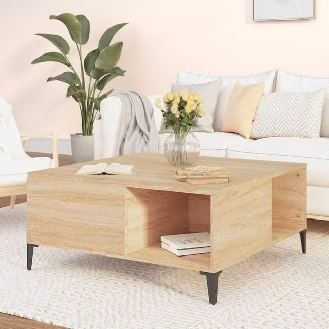Berkfield Home Sonoma Oak Coffee Table, Brown, W/D/H: 80 x 80 x 36.5 cm