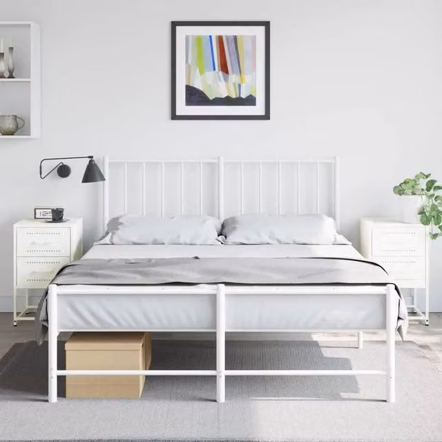 Berkfield Home Set of 2 Durable Metal Bedside Cabinets in White, W/D/H: 36 x 39 x 60.5 cm